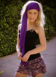 Stunning Kara in her hot purple bandana and boots teasing outdoors and flashing her goodies